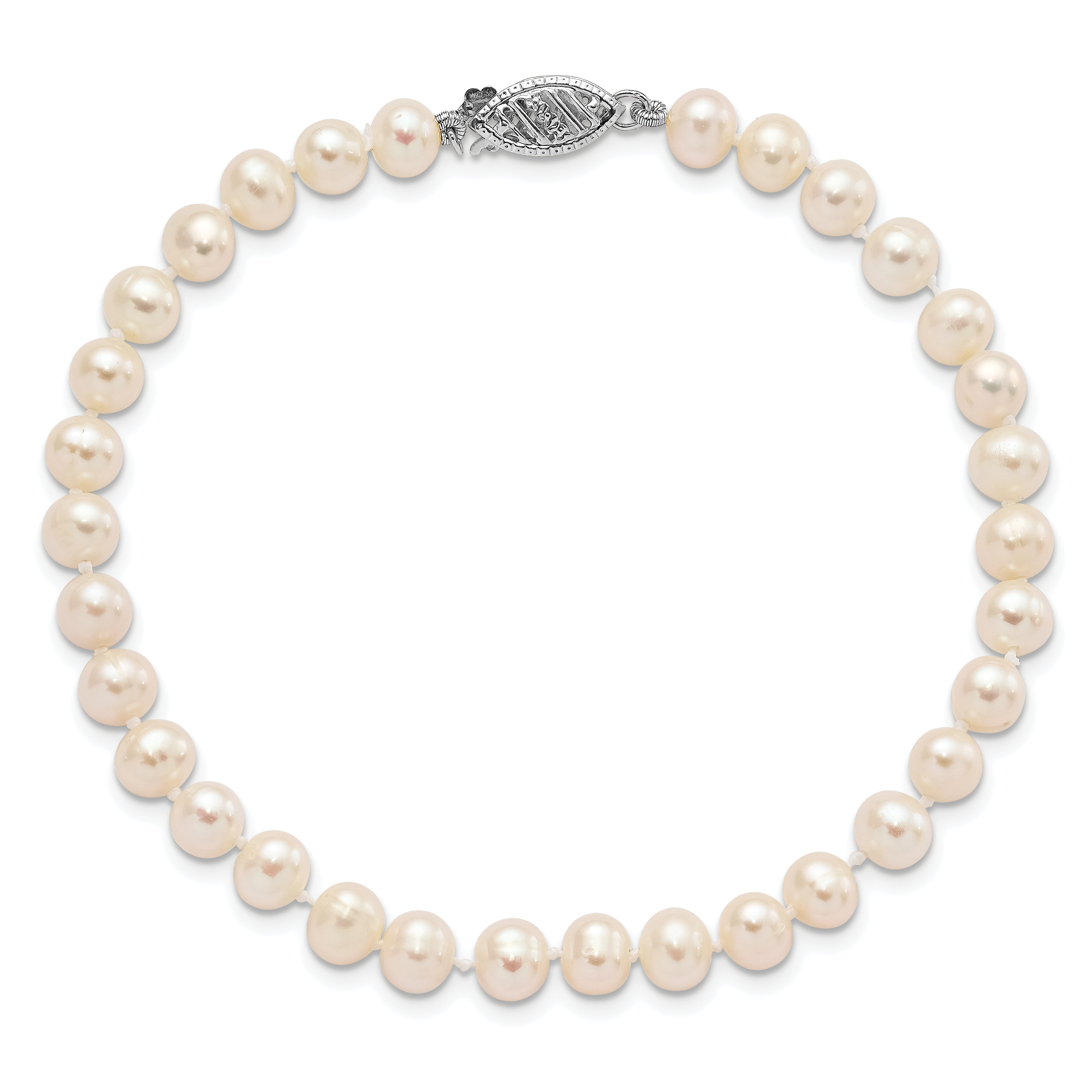 Pearl 5-6mm Near Round Freshwater Cultured 7.5 inch Bracelet Real 14k White Gold detailed image 4