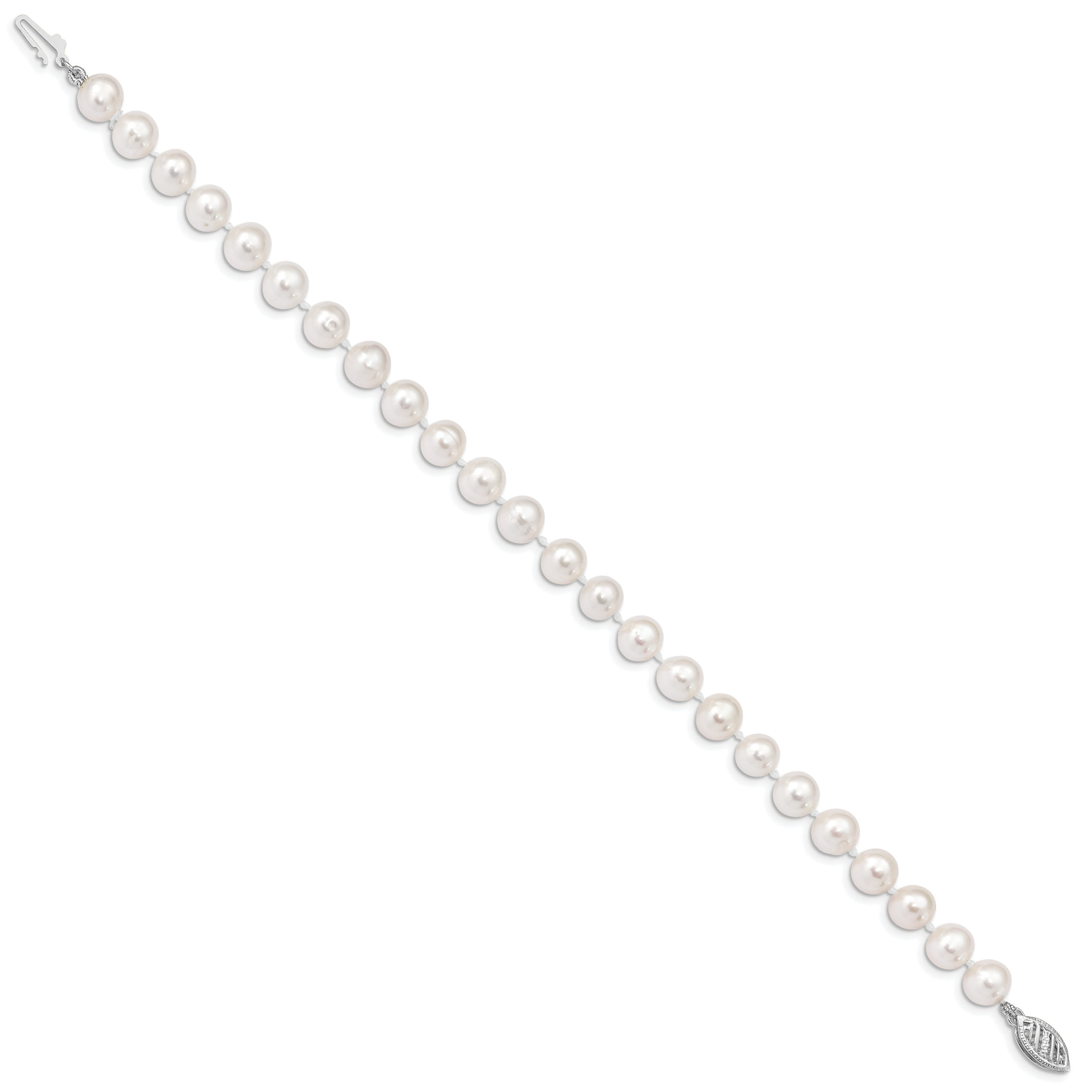 Pearl 6-7mm Near Round Freshwater Cultured 7.5 inch Bracelet Real 14k White Gold product image view 2