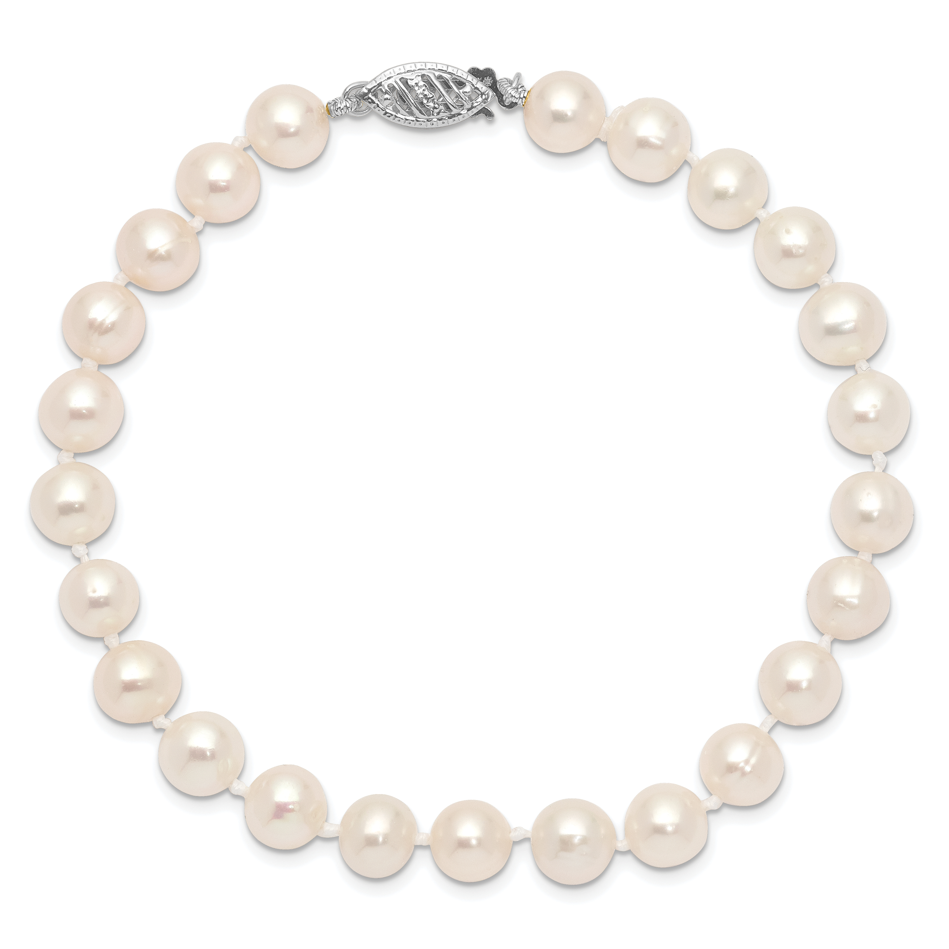 Pearl 6-7mm Near Round Freshwater Cultured 7.5 inch Bracelet Real 14k White Gold product image view 3