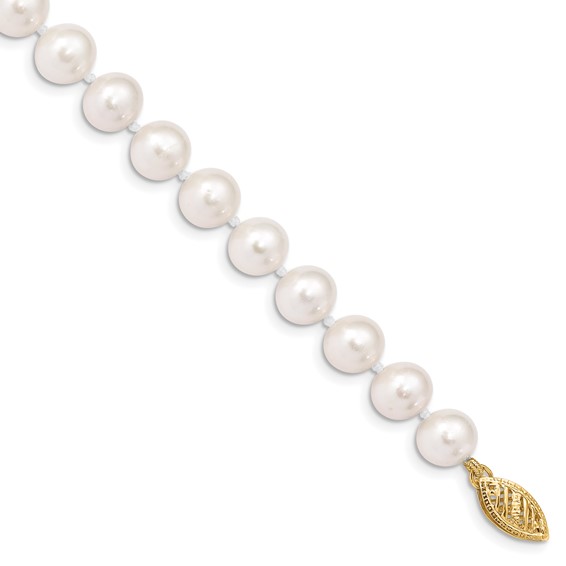 14K Gold 7mm White Freshwater Pearl Beaded Bangle Rita Bracelet