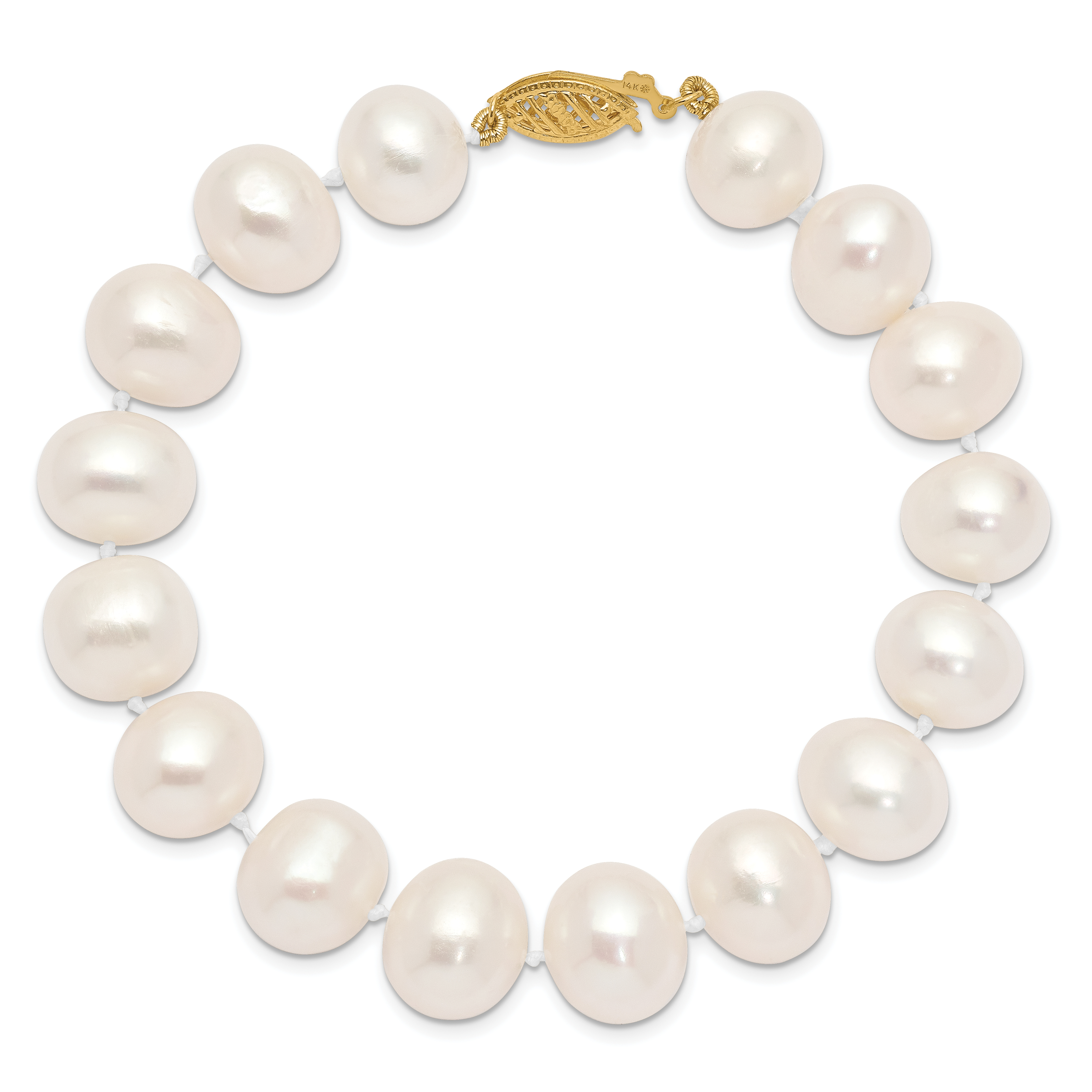 Pearl 10-11mm Near Round Freshwater Cultured 8.25 Bracelet Real 14k Yellow Gold product image view 3