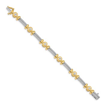 14k Two-tone Holds 1.4 carat 6-3.9mm Round Diamond Bezel and Twisted Bar 7 inch Bracelet Mounting — alternate view