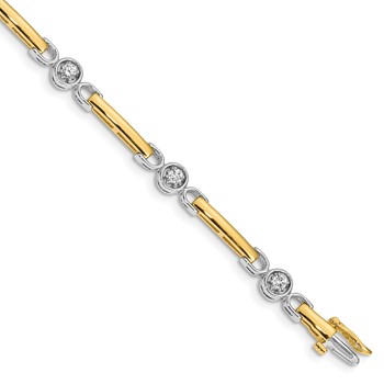 14k Two-tone Holds 1/2 carat 6-2.75mm Round Diamond Bar 7 inch Tennis Bracelet Mounting