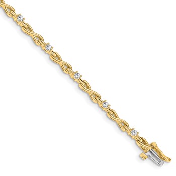 14k Holds 1/2 carat 11-2.2mm Round Diamond 4-prong X-design 7 inch Tennis Bracelet Mounting