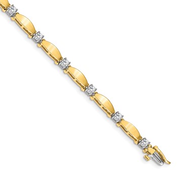 14k Two-tone Holds 1.13 carat 11-3.0mm Round Diamond Curved Bar Link 7 inch Tennis Bracelet Mounting