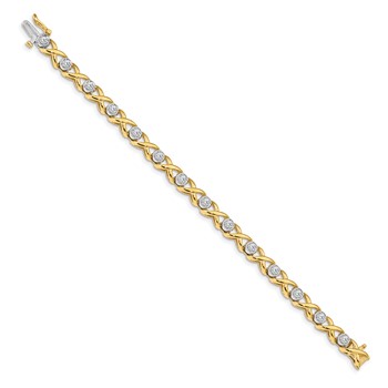 14k Two-tone Holds 1 carat 14-2.6mm Round Diamond 4-prong X-design 7 inch Tennis Bracelet Mounting — alternate view