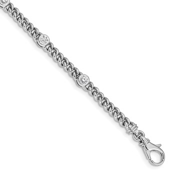 14k White Gold Holds 1 carat 5-3.7mm Round Diamond Bezel Curb Link 7 inch Bracelet Mounting