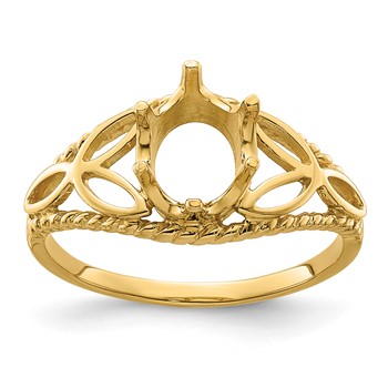 14k Polished Holds 8x6 Oval Gemstone Filigree Ring Mounting