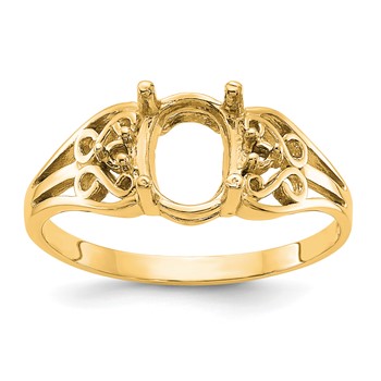 14k Polished Holds 2-1.6mm Round and 1-9x7 Oval Gemstone Filigree Ring Mounting