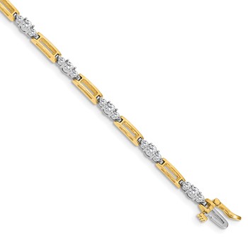 14k Two-Tone Holds 2.1 carat 20-2.2mm/10-3.2mm Round Diamond Bar Link 7 inch Tennis Bracelet Mounting