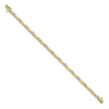14k Two-tone Holds 1 carat 14-2.6mm Round Diamond Curved Bar Link 7 inch Tennis Bracelet Mounting — alternate view