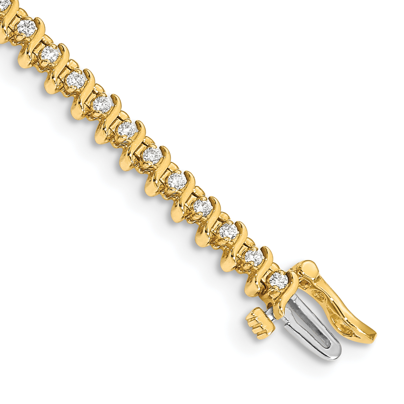 14k Complete 7/8 carat Round A Diamond 2-prong S-link 7 inch Tennis Bracelet
