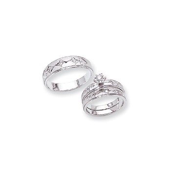 14k White Gold AA Quality Trio Mens Wedding Band