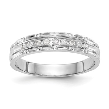 14k White Gold AA Quality 1/10 carat Diamond Trio Ladies Complete Wedding Band