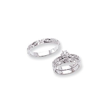 14k White Gold AA Quality Trio Engagement Ring