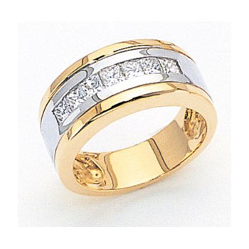 14k Two-Tone 7-Ston AA Quality Completed Mens Diamond Ring