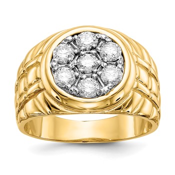 IB Goodman 14k Holds 7-3.25mm Diamonds Fancy Ridged-Sides Mens Cluster Ring Mounting