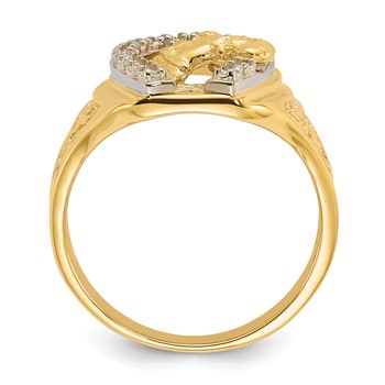 IB Goodman 14k Two-Tone Holds 14-1.3mm Diamonds Horseshoe with Horse in Center Mens Ring Mounting — alternate view
