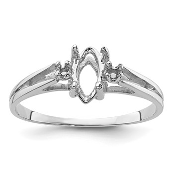 14k White Gold Holds 2-1.7mm Round and 1-8x4 Marquise Gemstone Ring Mounting