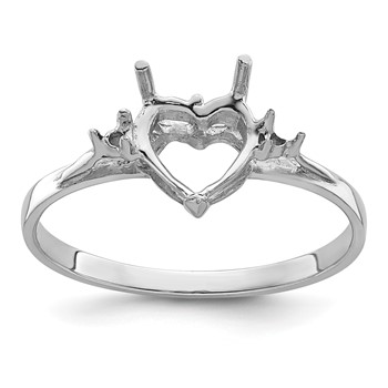 14k White Gold 2-1.6mm Round and 1-7mm Heart Gemstone Ring Mounting