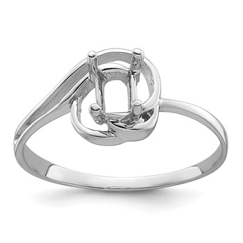 14k White Gold Polished Holds 7x5 Oval Gemstone Ring Mounting