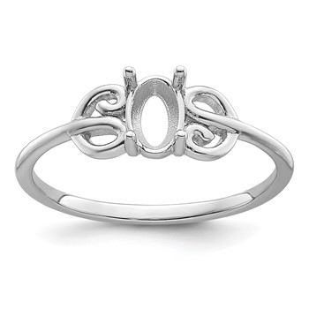 14k White Gold Polished Holds 6x4 Oval Gemstone Ring Mounting