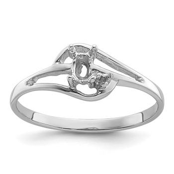 14k White Gold Polished Holds 1-1.4mm Diamond and 5x3 Oval Gemstone Ring Mounting