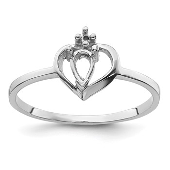 14k White Gold Polished Holds 1-1.5mm Diamond and 1-5x3 Pear Gemstone Heart Ring Mounting