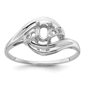 14k White Gold Polished Holds 4-1.2mm Round and 1-5x3 Oval Gemstone Ring Mounting