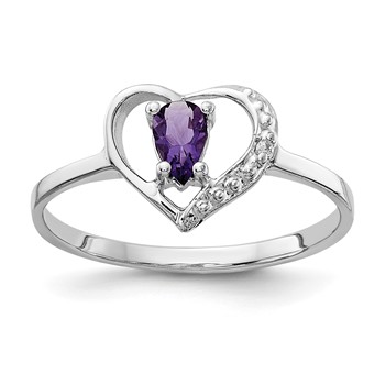 14k White Gold Polished Holds 1-1.1mm Diamond and 5x3 Pear Gemstone Heart Ring Mounting