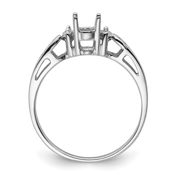 14k White Gold Polished Holds 2-1.6mm Diamond and 6x4mm Oval Gemstone Ring Mounting — alternate view