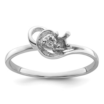 14k White Gold Holds 1-1.0mm Diamond and 3mm Round Gemstone Ring Mounting