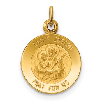 14k Polished and Satin Solid Saint Joseph Medal Round Charm