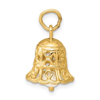 14k 3-D Wedding Bell with Freshwater Cultured Pearl Clapper Charm — alternate view