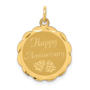14K HAPPY ANNIVERSARY with Bells 18mm Engravable Disc Charm