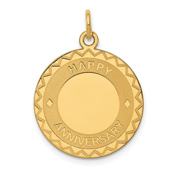 14K HAPPY ANNIVERSARY with Hearts 20mm Engravable Disc Charm