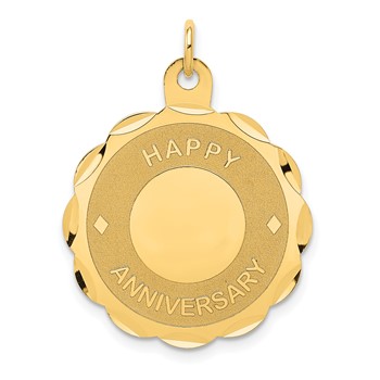 14K HAPPY ANNIVERSARY with Hearts 23mm Engravable Disc Charm