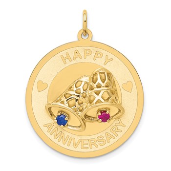 14K HAPPY ANNIVERSARY Blue and Red CZ with Bells 25mm Engravable Disc Charm
