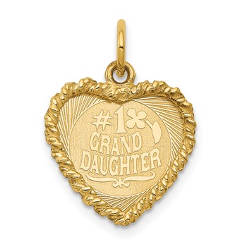 14k #1 GRANDDAUGHTER 15mm Engravable Heart with Rope Edge Charm