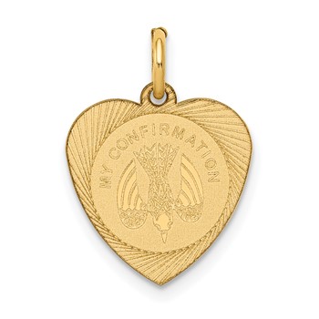 14k Polished MY CONFIRMATION with Dove Heart Disc Charm