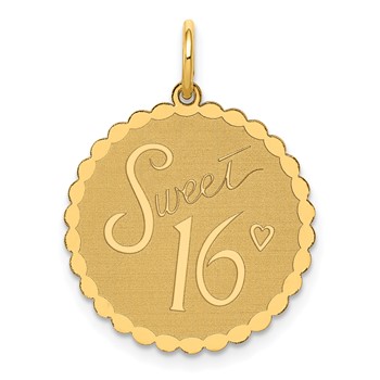 14k SWEET 16 Engravable 18mm Disc Charm
