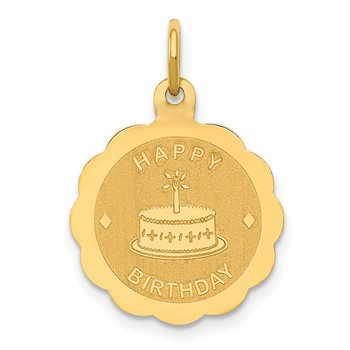 14K Polished Satin HAPPY BIRTHDAY with Cake 14mm Engravable Disc Charm