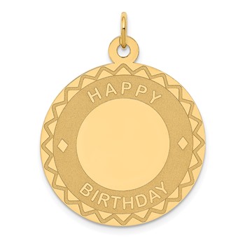 14K HAPPY BIRTHDAY 25mm Engravable Disc Charm