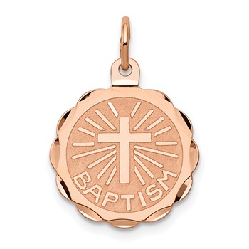 14k Rose Gold BAPTISM with Cross Round Disc Charm
