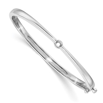 14k White Gold Holds 1/4 carat 4.0mm Round Stone Hinged Oval Bangle Bracelet Mounting