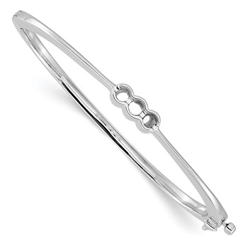 14k White Gold Holds 1/2 carat 1-4.0mm and 2-3.1mm Round Stones Hinged Oval Bangle Bracelet Mounting