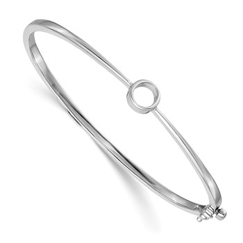 14k White Gold Holds 1 carat 6.0mm Round Stone Hinged Oval Bangle Bracelet Mounting — alternate view