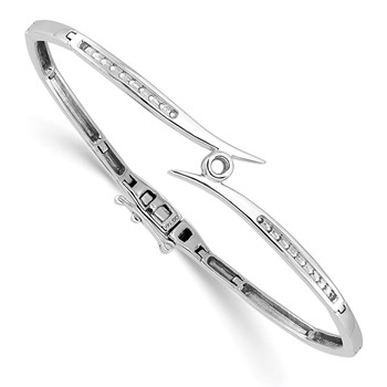 14k White Gold Holds 1/4 carat 1-2.4mm and 20-1.3mm Round Stones Hinged Oval Bangle Bracelet Mounting