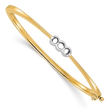 14k Two-tone Holds 1/2 carat 1-3.8mm and 2-3.4mm Round Stones Hinged Oval Bangle Bracelet Mounting
