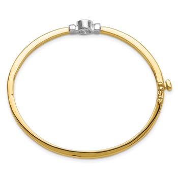 14k Two-tone Holds 1/2 carat 5.0mm Round Stone Hinged Oval Bangle Bracelet Mounting — alternate view